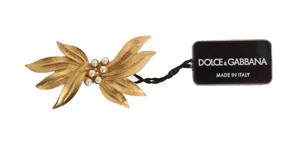 Gold Brass Leaf Crystal Hair Clip