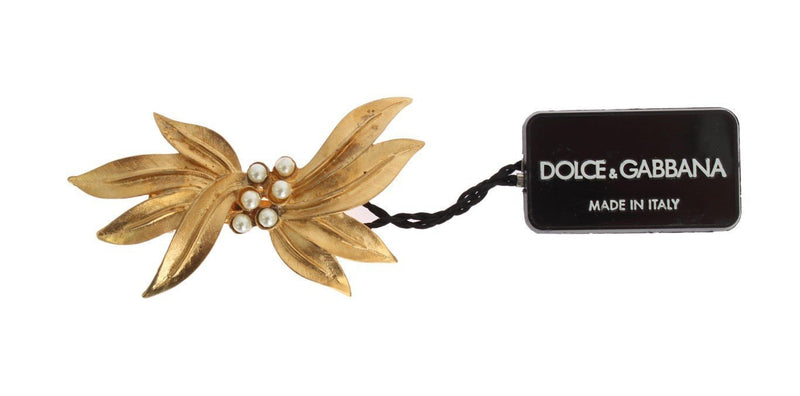 Gold Brass Leaf Crystal Hair Clip