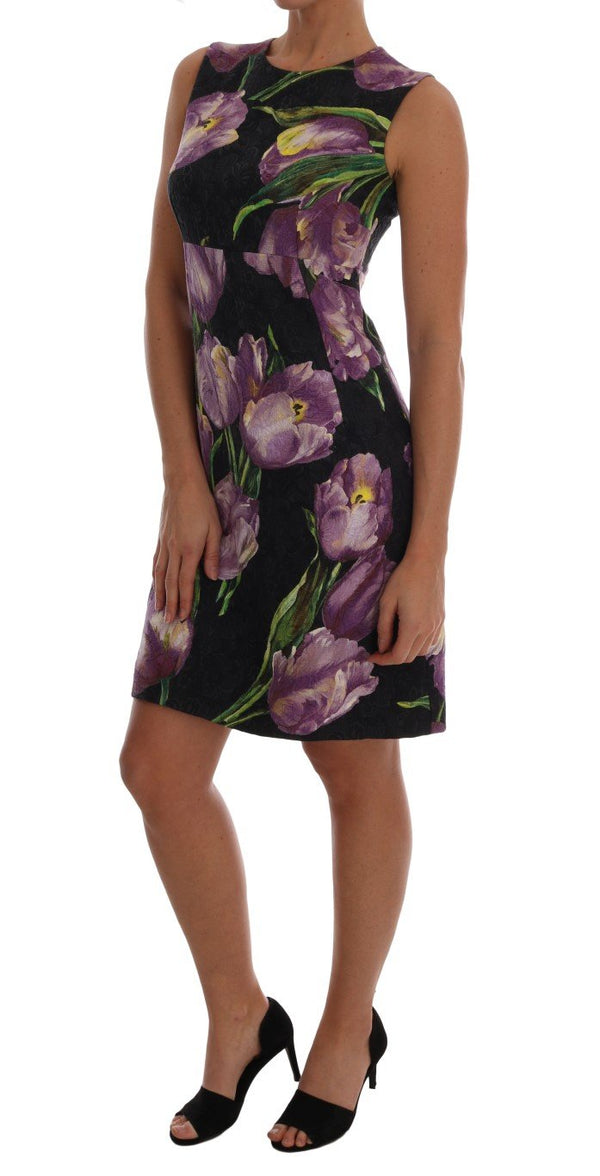 Black Purple Tulip Brocade Dress