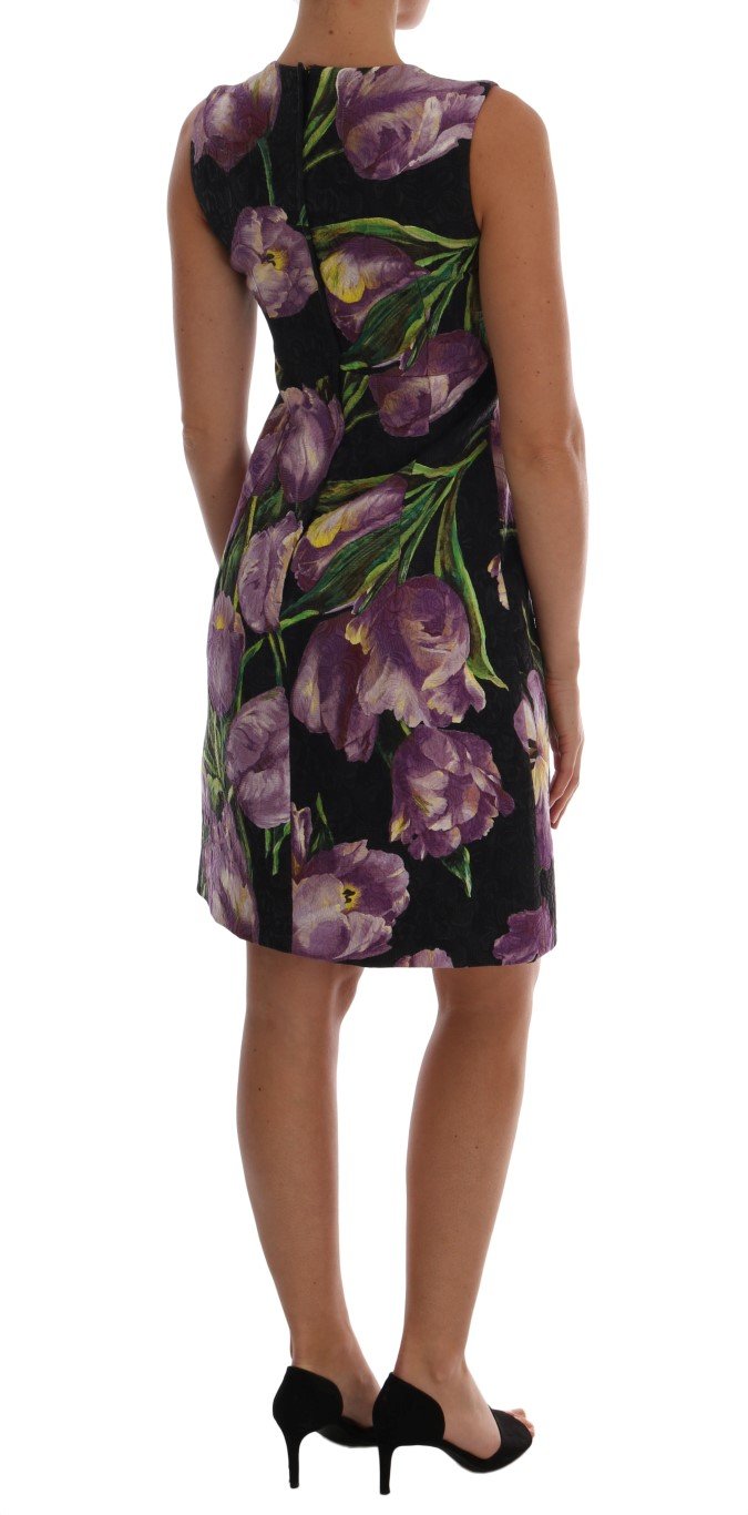 Black Purple Tulip Brocade Dress