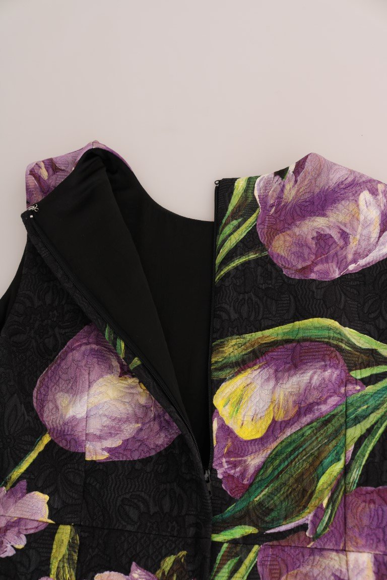 Black Purple Tulip Brocade Dress