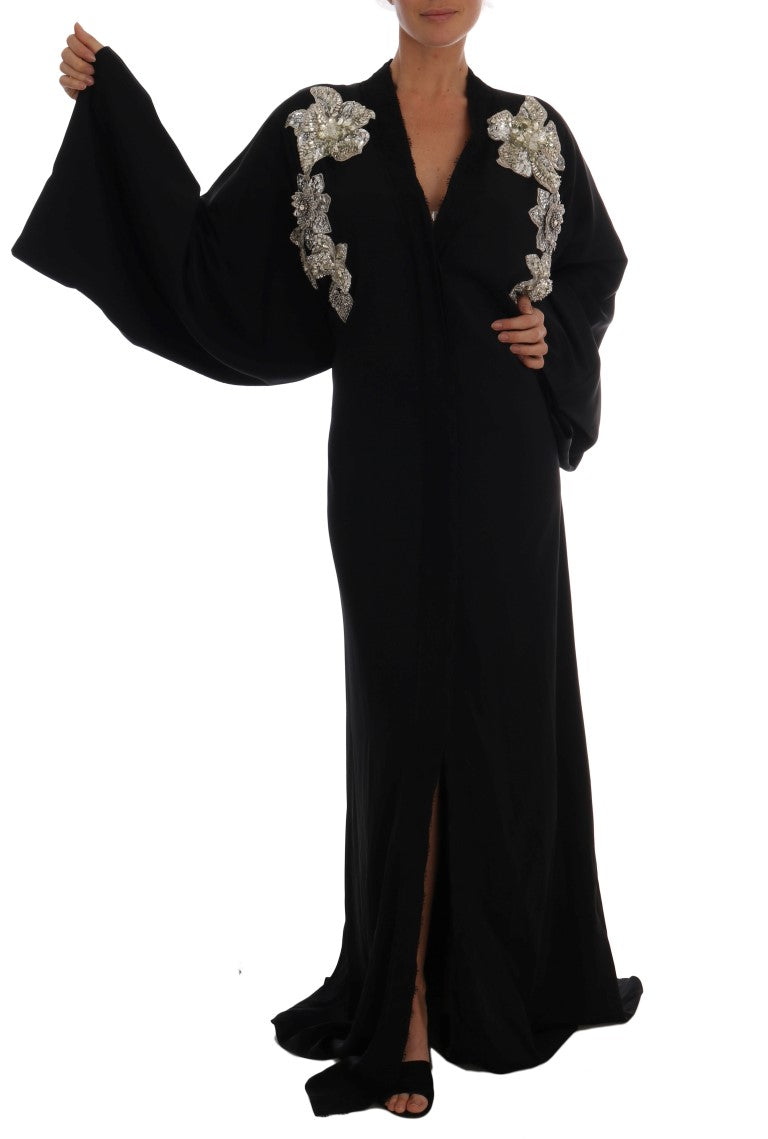 Black Floral Lace Silk Crystal Dress