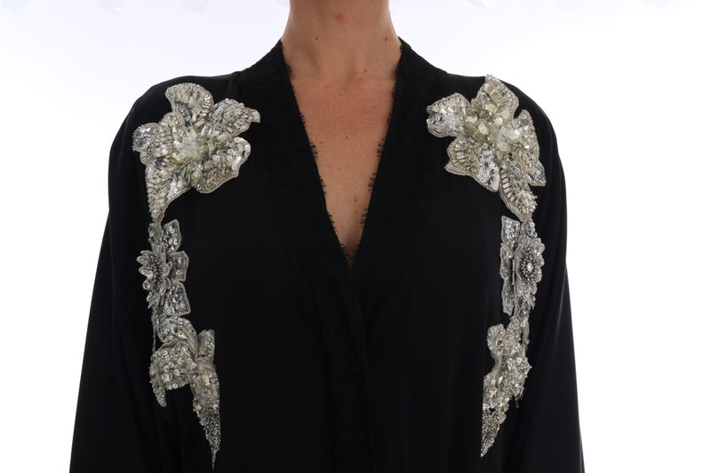Black Floral Lace Silk Crystal Dress