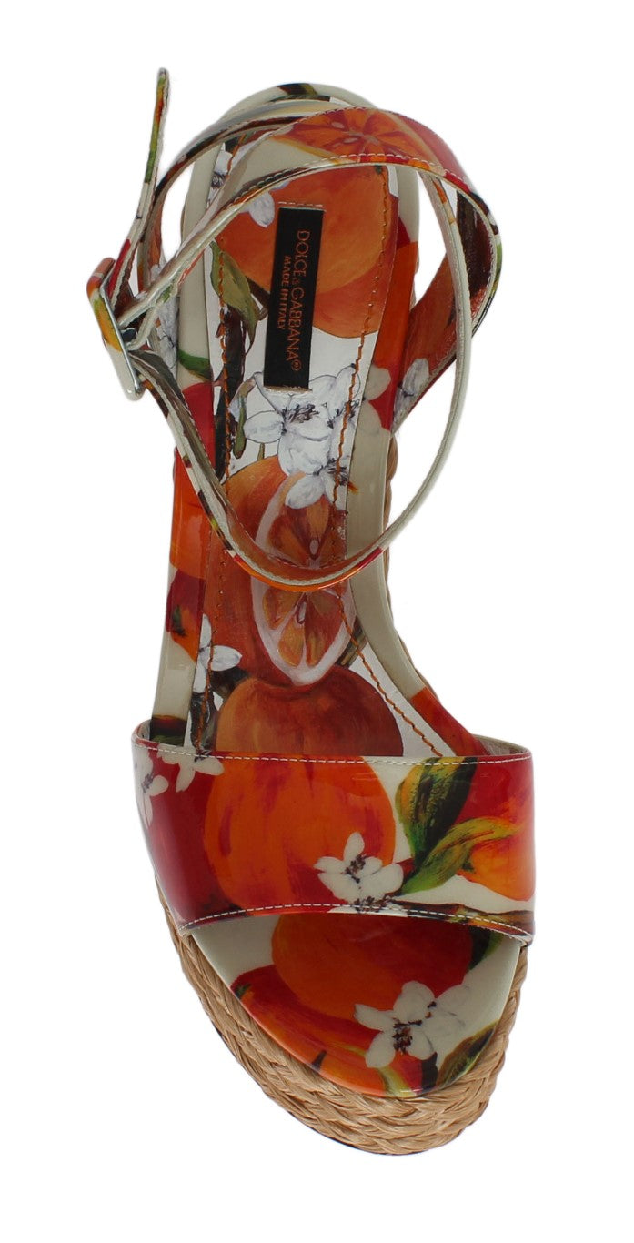 Orange Leather Straw Platform Sandals