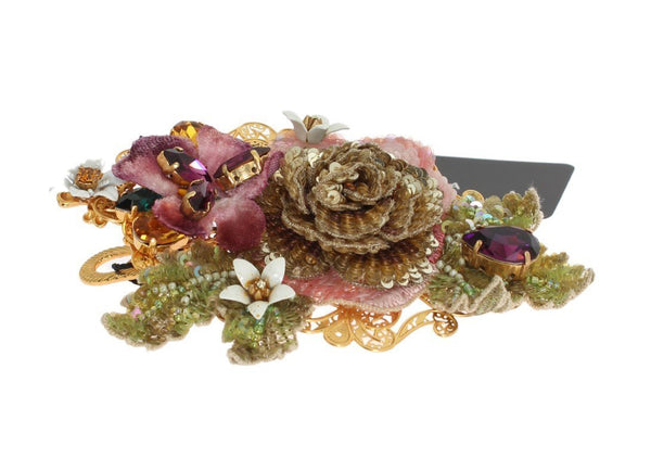 Multicolor Floral Crystal Gold Brass Hair Clip