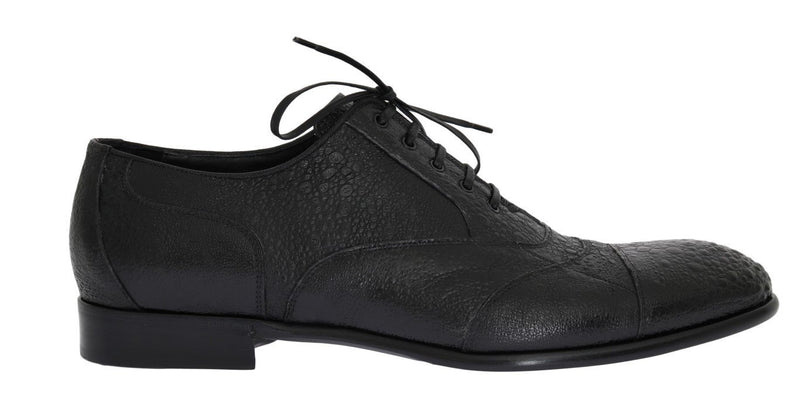 Black Frog Skin Leather Derby Shoes