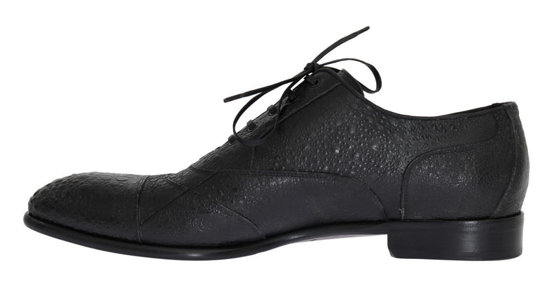 Black Frog Skin Leather Derby Shoes