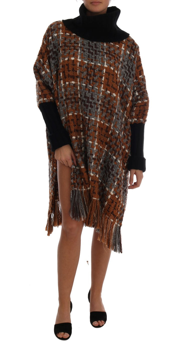 Brown Wool Cashmere Sweater Poncho