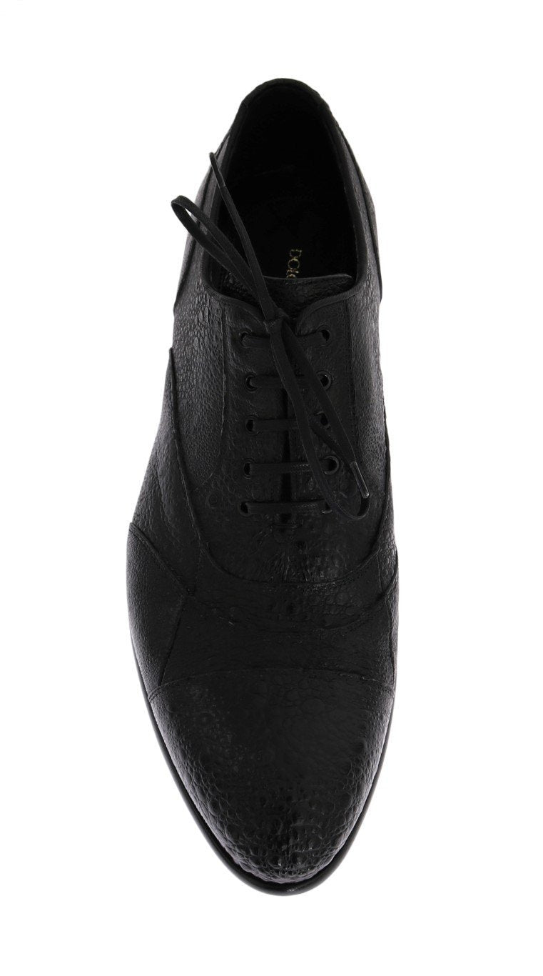 Black Frog Skin Leather Derby Shoes