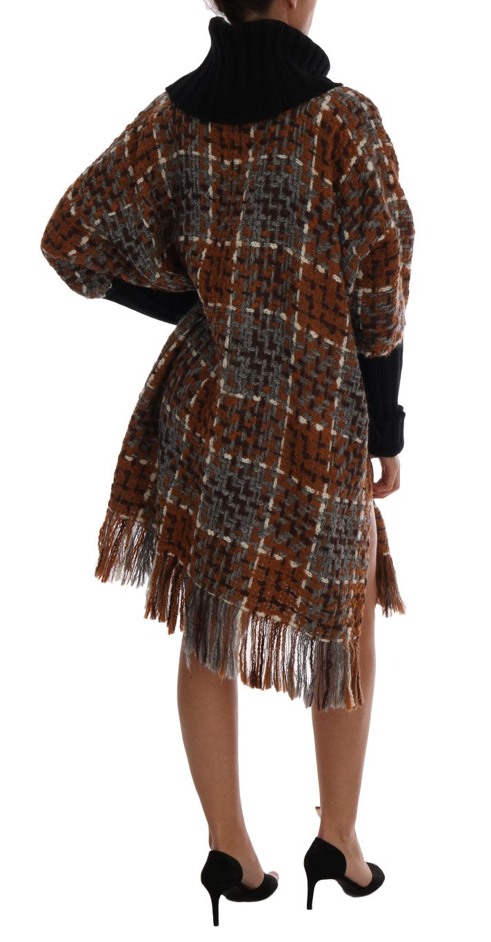 Brown Wool Cashmere Sweater Poncho