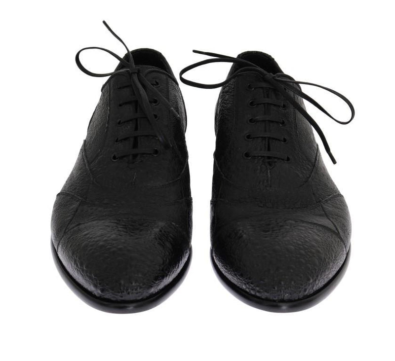 Black Frog Skin Leather Derby Shoes