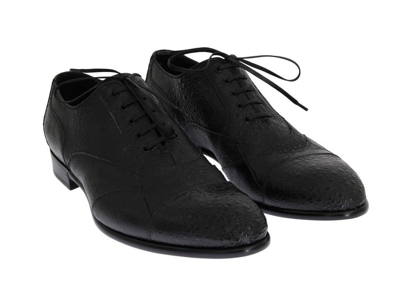 Black Frog Skin Leather Derby Shoes