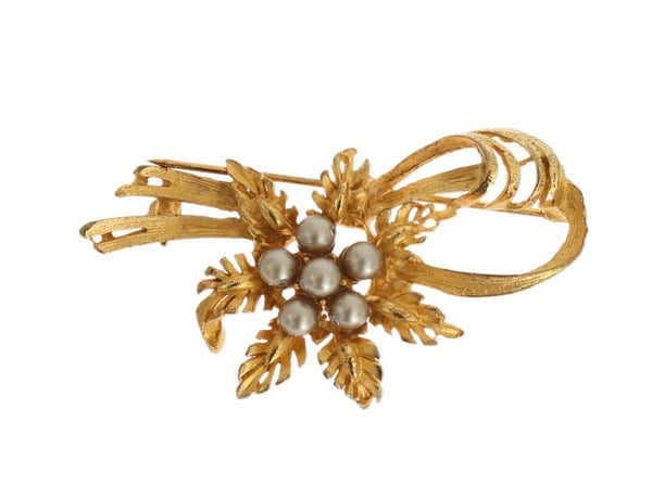 Gold Brass Crystal Floral SICILY Brooch