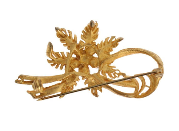 Gold Brass Crystal Floral SICILY Brooch