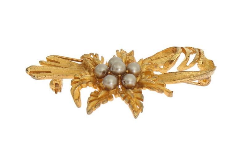 Gold Brass Crystal Floral SICILY Brooch