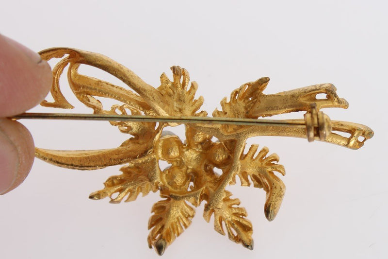 Gold Brass Crystal Floral SICILY Brooch