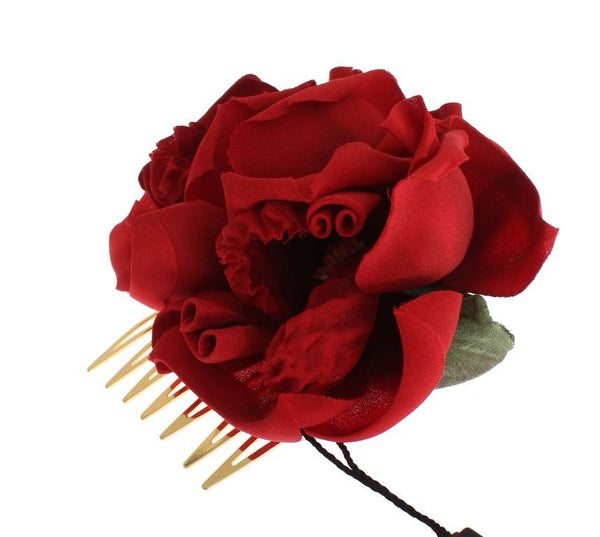 Red Silk Rose Garofani Gold Hair Comb