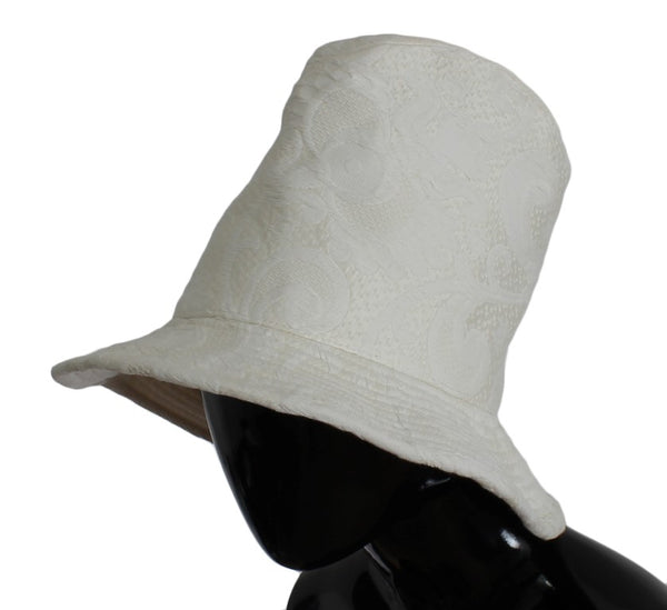 White Floral Cotton Silk Bucket Hat