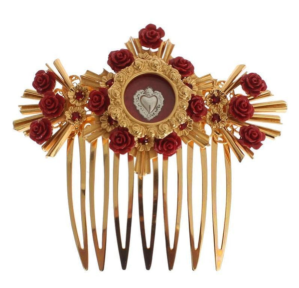 Red Roses Gold Heart Sicily Hair Comb