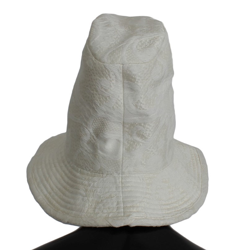 White Floral Cotton Silk Bucket Hat