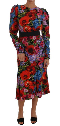 Multicolor Floral Print Silk Stretch Dress