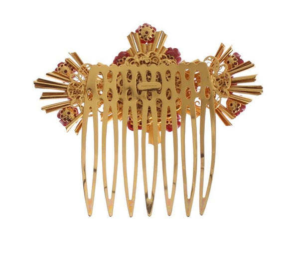Red Roses Gold Heart Sicily Hair Comb