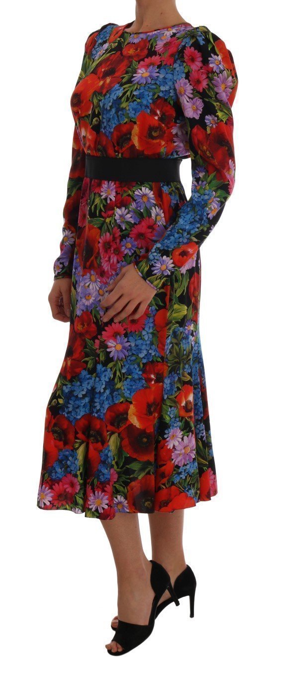 Multicolor Floral Print Silk Stretch Dress