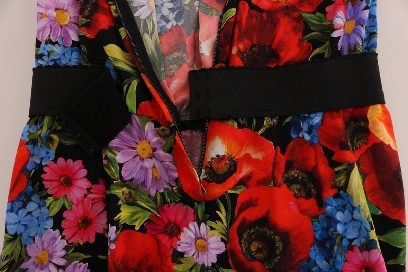 Multicolor Floral Print Silk Stretch Dress