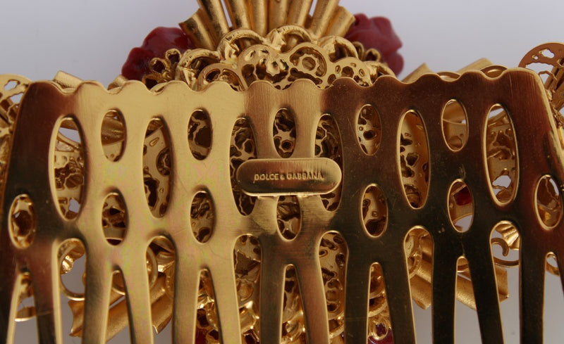 Red Roses Gold Heart Sicily Hair Comb