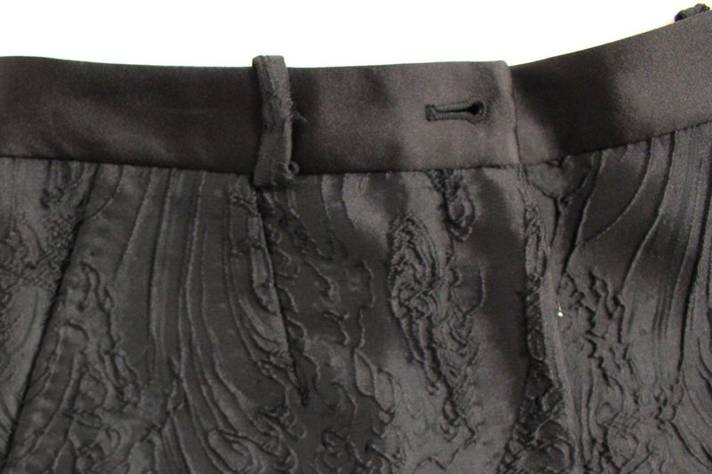 Black Baroque Floral Brocade Shorts Pants