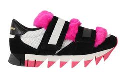 Black Leather Pink Fur Shoes Sneakers