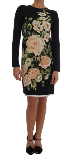 White Roses Print Viscose Sheath Dress