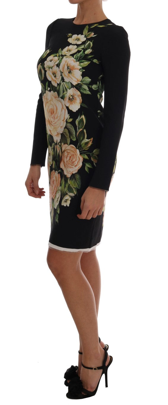 White Roses Print Viscose Sheath Dress