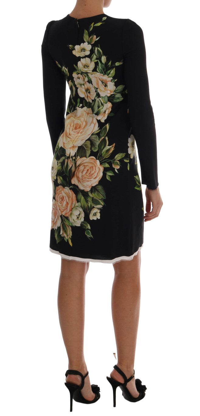 White Roses Print Viscose Sheath Dress