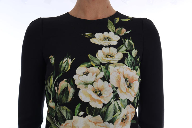 White Roses Print Viscose Sheath Dress