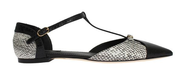 Black White Ayers T-Strap Flats