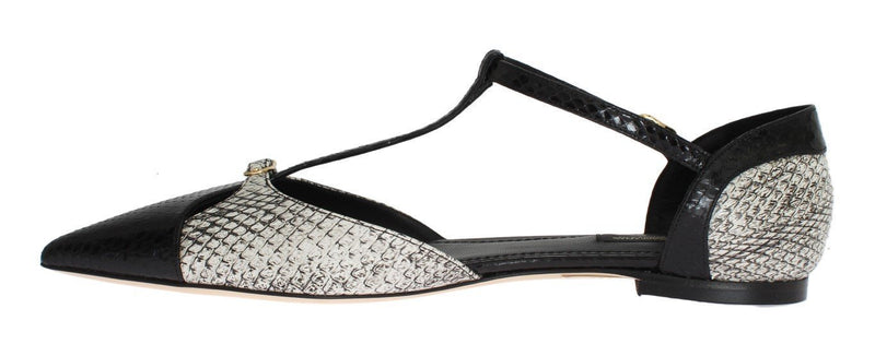 Black White Ayers T-Strap Flats