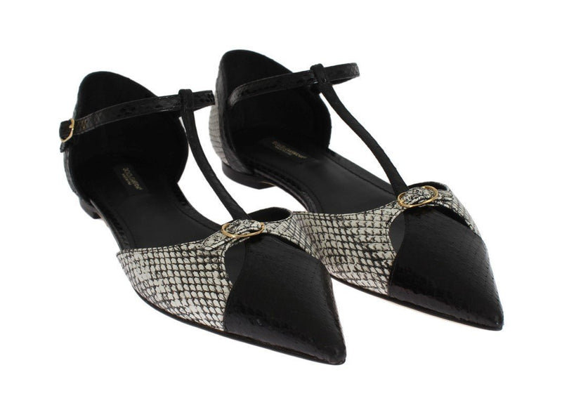 Black White Ayers T-Strap Flats