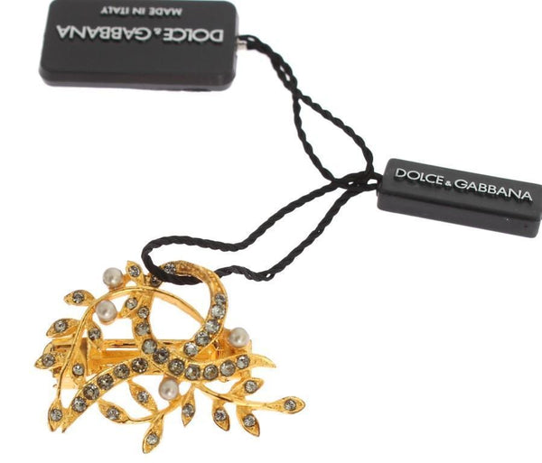 Gold Brass Leaf Crystal Hair Clip