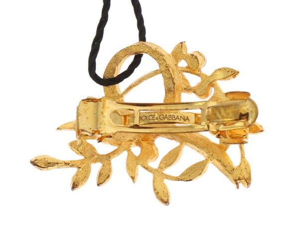 Gold Brass Leaf Crystal Hair Clip