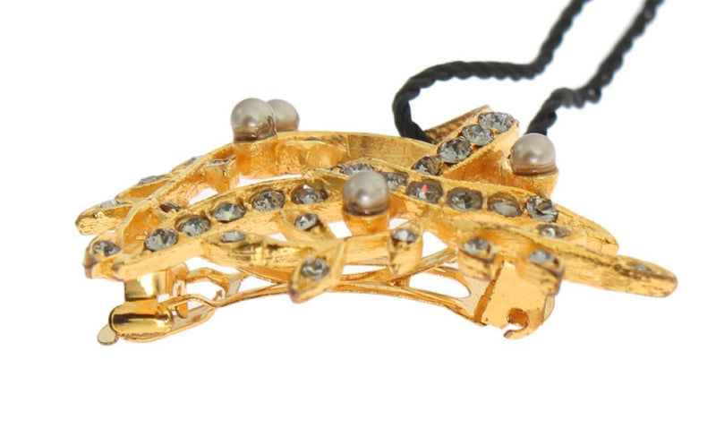Gold Brass Leaf Crystal Hair Clip