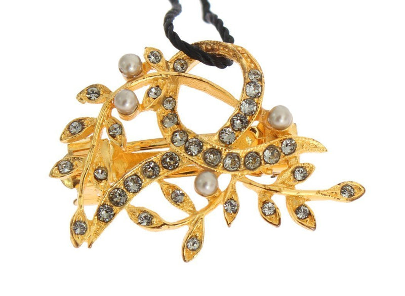 Gold Brass Leaf Crystal Hair Clip