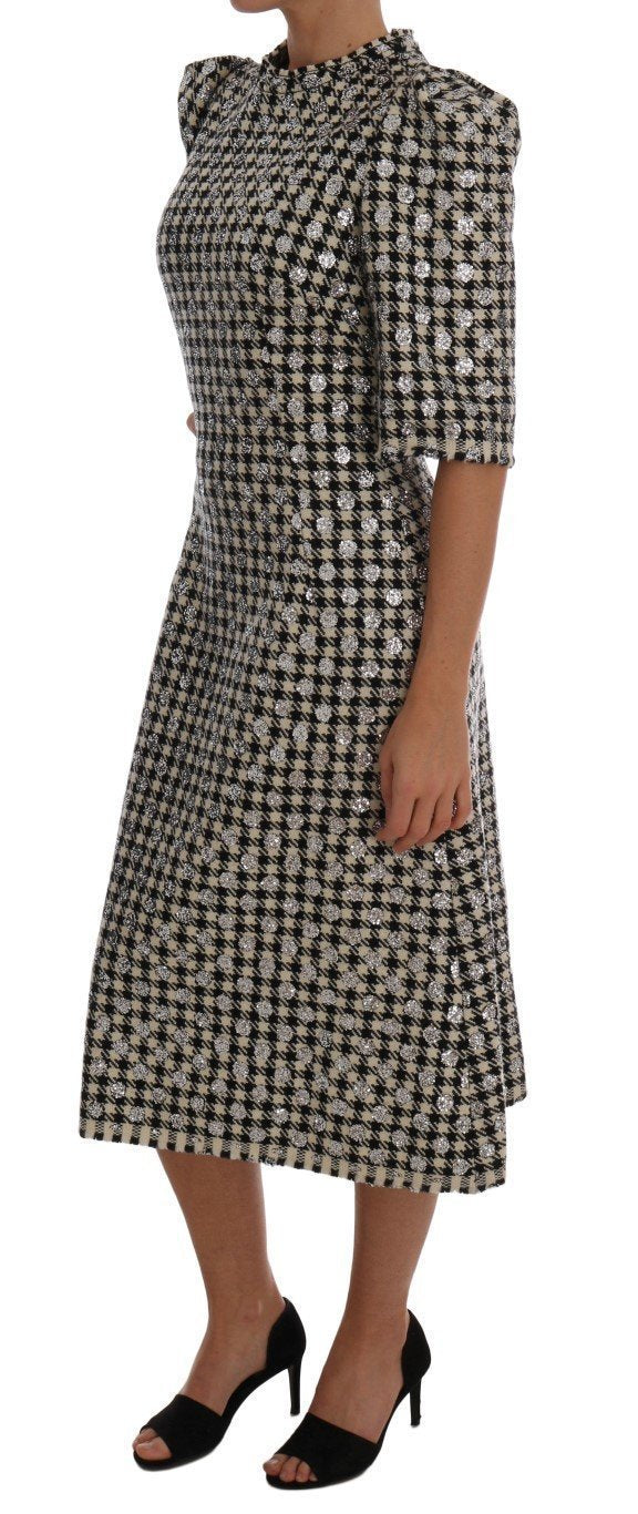 Black White Sequined Sheath Wool Dress