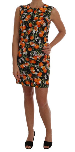 Black Orange Fruit Brocade Dress