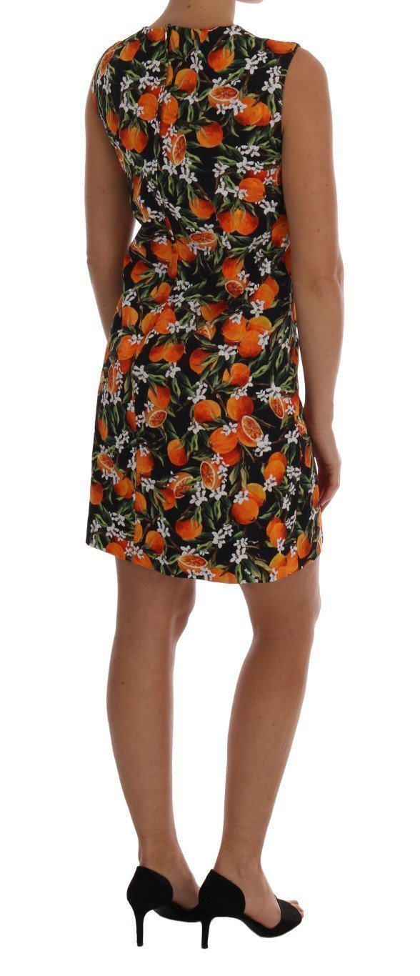 Black Orange Fruit Brocade Dress