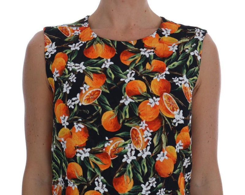 Black Orange Fruit Brocade Dress