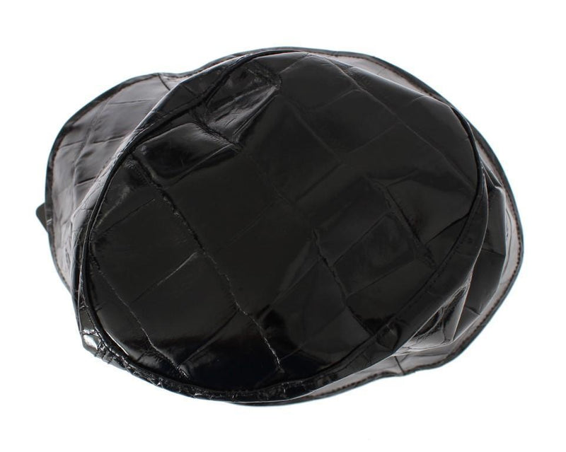 Black Shiny Calfskin Leather Cloche Hat