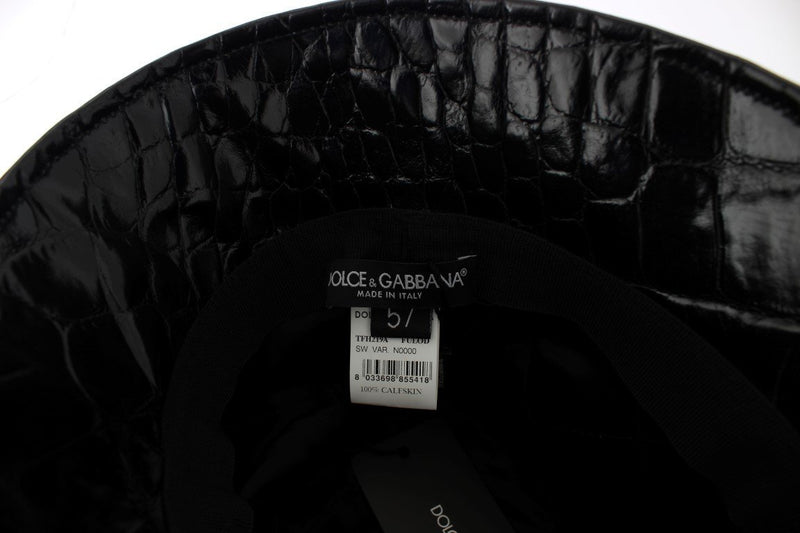 Black Shiny Calfskin Leather Cloche Hat