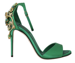 Green Ankle Strap Crystal Stilettos