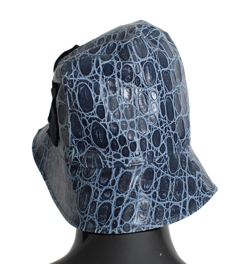 Blue Calfskin Leather Cloche Hat